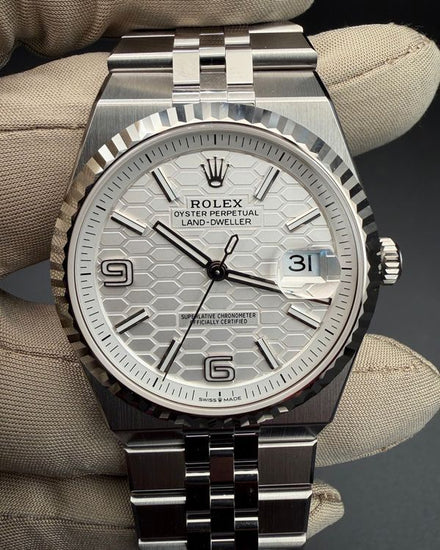 2026 Rolex Land-Dweller 40MM White "Honeycomb" Dial Flat Jubilee Bracelet (127334)