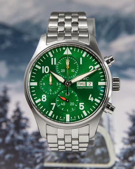 2023 IWC Schaffhausen Pilot Chronograph 43MM Green Dial Steel Bracelet (IW378006)