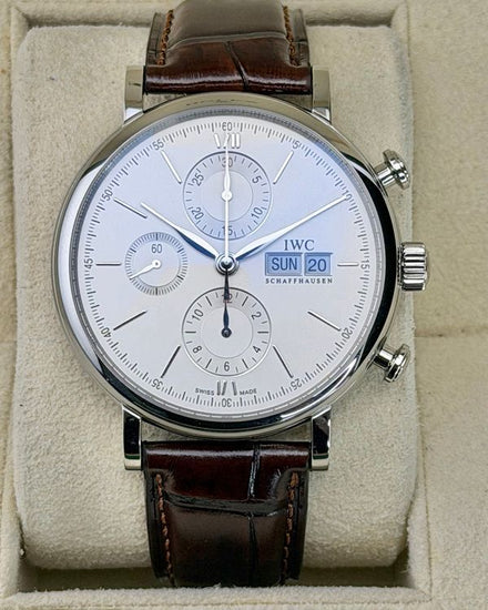 2022 IWC Schaffhausen Portofino Chronograph 42MM Silver Dial Leather Strap (IW391027)