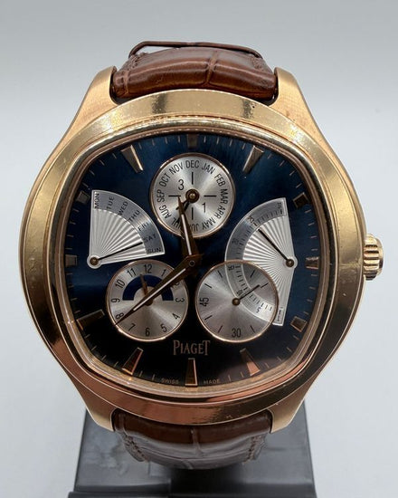 Piaget Emperador coussin Perpetual Calendar 46.5MM Blue Dial Leather Strap (G0A33019)