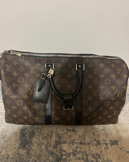 No Reserve - Louis Vuitton Keepall Bandoulière Monogram Macassar Canvas Palladium Hardware Leather Strap (Keepall)