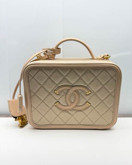 No Reserve - Chanel CC Filigree Vanity Case Medium Leather Gold-Tone Hardware Leather and Chain Strap (Bag)