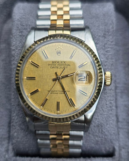 Rolex Oyster Perpetual 36MM Champagne "Linen" Dial Two-Tone Jubilee Bracelet (16013)