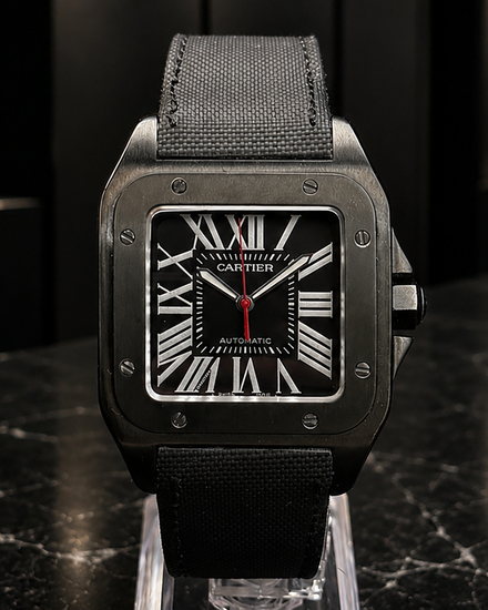 No Reserve - 2017 Cartier Santos 100 41MM Black Dial Leather Strap (WSSA0006)