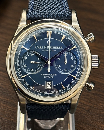No Reserve - 2024 Carl F. Bucherer Manero Flyback 43MM Blue Dial Textile Strap (00.10919.08.53.01)