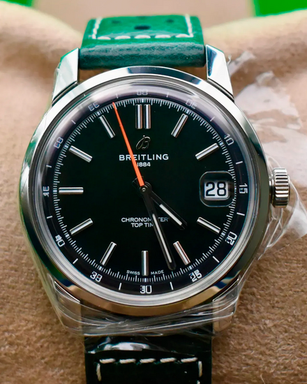 2026 Breitling Top Time B31 38MM Green Dial Leather Strap (AB3113171L1X1)