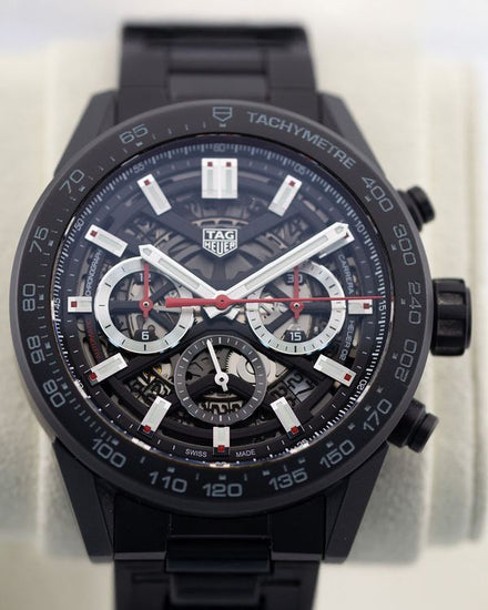 2019 Tag Heuer Carrera Calibre Heuer02 45MM Skeleton Dial Ceramic Bracelet (CBG2A90.BH0653)