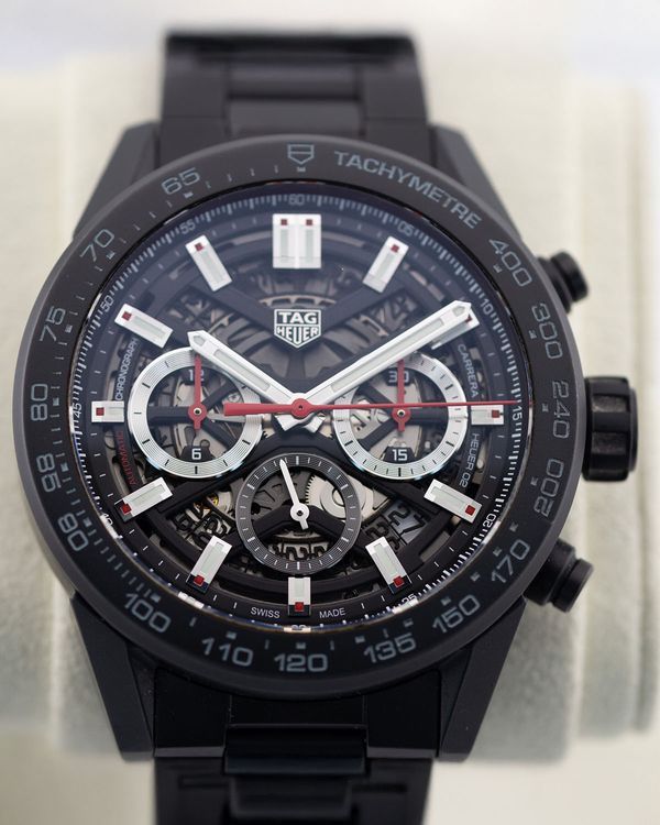 2019 Tag Heuer Carrera Calibre Heuer02 45MM Skeleton Dial Ceramic Bracelet (CBG2A90.BH0653)