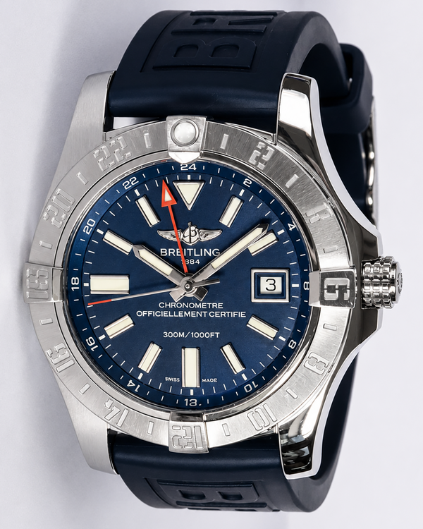 2021 Breitling Avenger II GMT 43MM Black Dial Rubber Strap