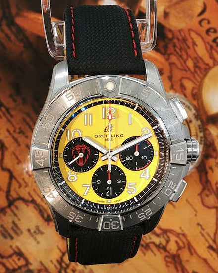 2025 Breitling Avenger B01 Chronograph Cobra Edition 44MM Yellow Dial Leather Strap (AB01474A1I1X1)