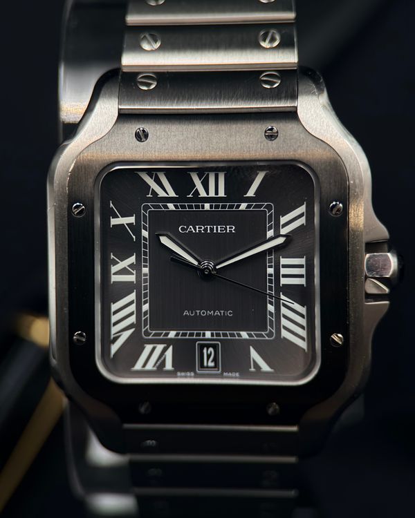2023 Cartier Santos De Cartier 39.8MM Black Dial Steel Bracelet (WSSA0037)