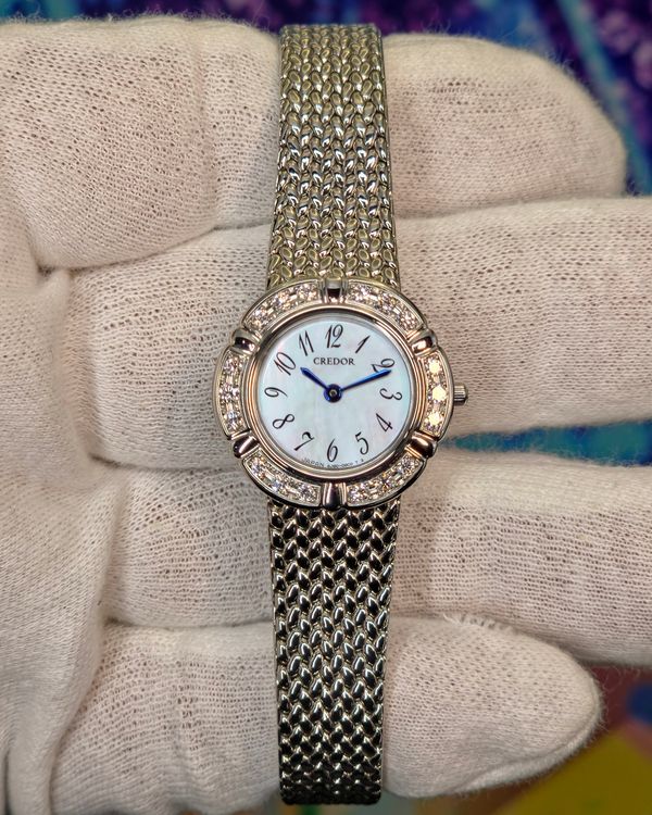 Seiko Credor Signo 24MM Quartz Mother of Pearl Dial Steel Bracelet (GSAW993)