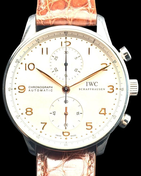 IWC Schaffhausen Portugieser Chronograph 41MM Silver Dial Aftermarket Leather Strap (IW371445)