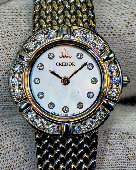 Seiko Credor Signo 22.8MM Quartz Mother of Pearl Dial Steel Bracelet (GSTE849 1E70-0CY0)