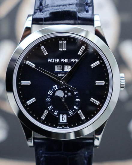 Patek Philippe Annual Calendar 38.5MM Blue Dial Leather Strap (5396G-017)