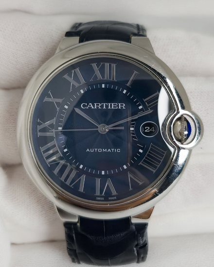 No Reserve - Cartier Ballon Bleu De Cartier 42MM Blue Dial Leather Strap (WSBB0027)
