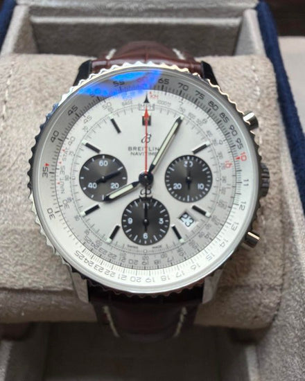 2021 Breitling Navitimer B01 Chronograph "Panda" 43MM White Dial Leather Strap (AB0121211G1A1)