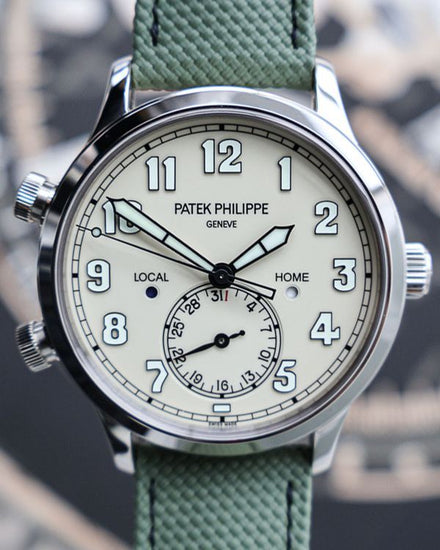 Patek Philippe Calatrava Pilot Travel Time 42MM Ivory Dial Textile Strap (5524G-010)