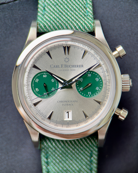 No Reserve - Carl F. Bucherer Manero Flyback Chronograph 40MM Silver Dial Textile Strap (00.10927.08.13.02)