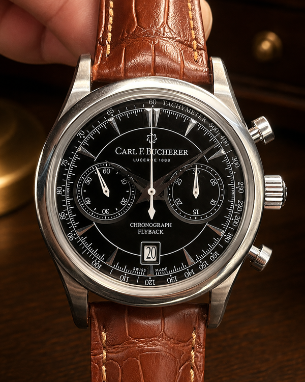 No Reserve - Carl F. Bucherer Manero Chronograph 43MM Black Dial Leather Strap (00.10919.08.33.01)
