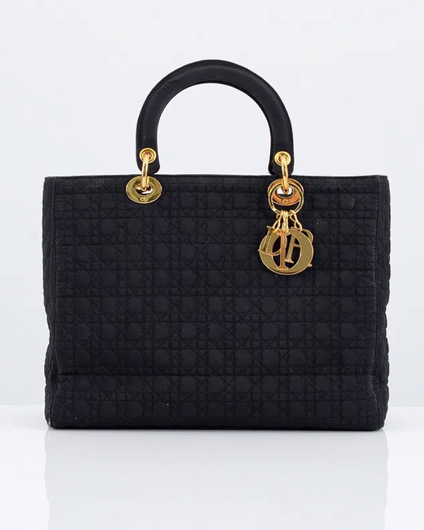 No Reserve - Dior Cannage Tote Bag Medium Canvas Gold Tone Hardware Leather (Tote Bag)