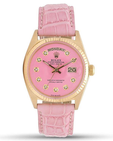 No Reserve - Rolex Day-Date 36MM Aftermarket Pink Dial Aftermarket Leather Strap (1803)