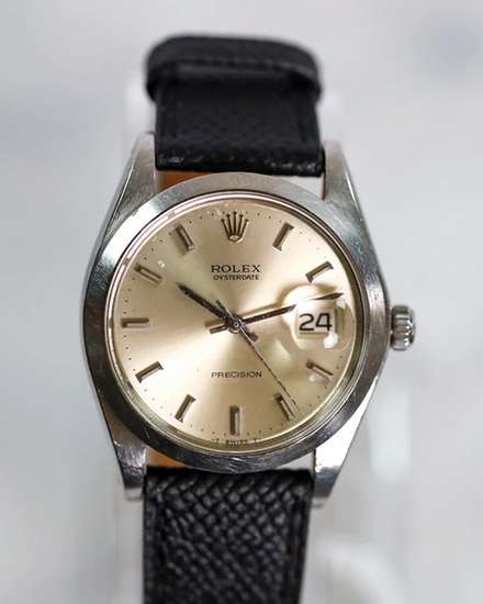 1972 Rolex Oyster Precision 34MM Silver Dial Aftermarket Leather Strap (6694)