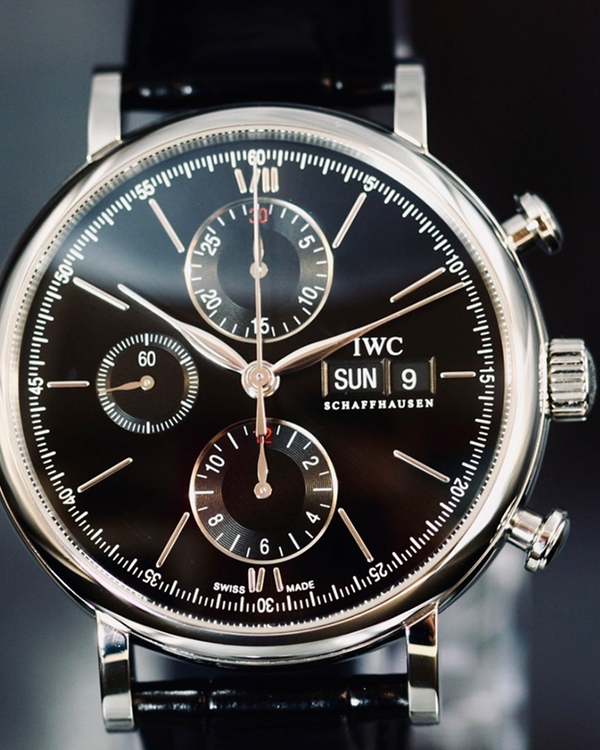 2020 IWC Schaffhausen Portofino Chronograph 42MM Black Dial Leather Strap (IW391029)
