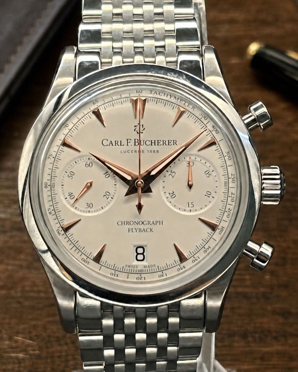 No Reserve - Carl F. Bucherer Manero Flyback 40MM White Dial Steel Bracelet (00.10927.08.13.21)