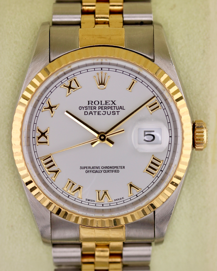 No Reserve - 2000 Rolex Datejust 36MM White Dial Two-Tone Jubilee Bracelet (16233)