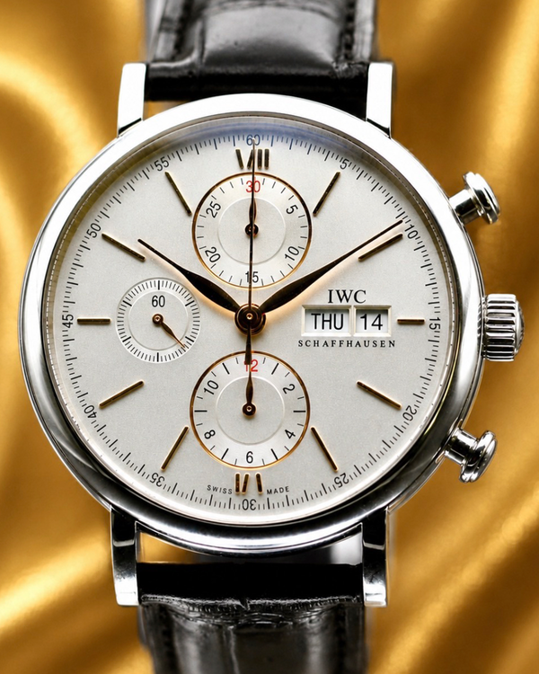 No Reserve - 2022  IWC Schaffhausen Portofino Chronograph 42MM Silver Dial Leather Strap (IW391031)