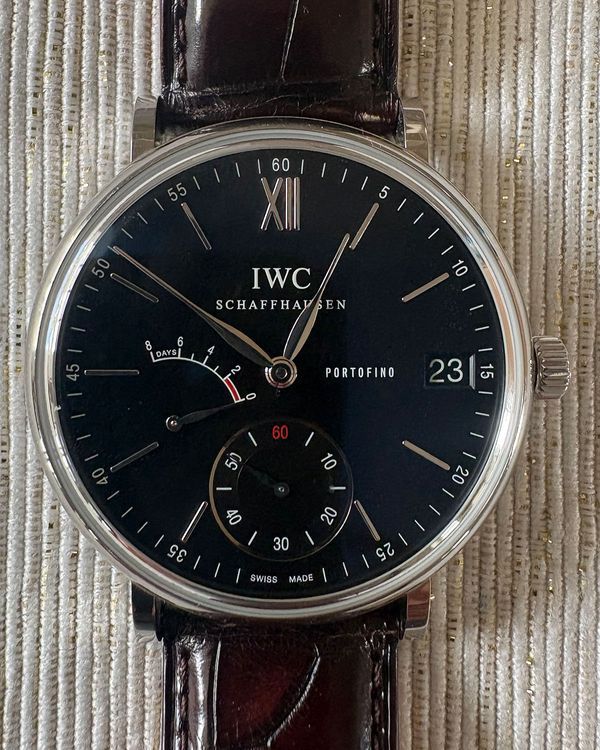 2018 IWC Schaffhausen Portofino Hand-Wound 8 Days 45MM Black Dial Leather Strap (IW510102)