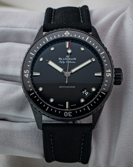 2021 Blancpain Fifty Fathoms Bathyscaphe 43.6MM Black Dial Textile Strap (5000-0130-B52A)