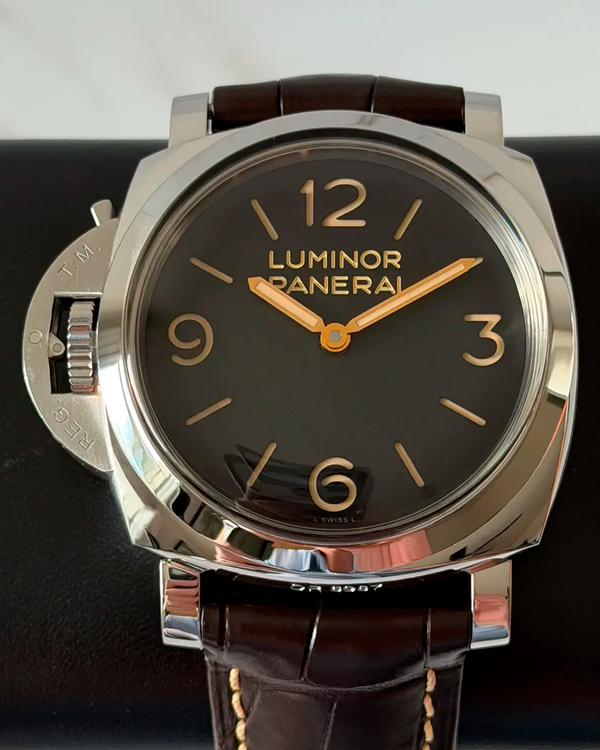 2018 Panerai Luminor 1950 Left-Handed 3 Days 47MM Black Dial Leather Strap (PAM00557)