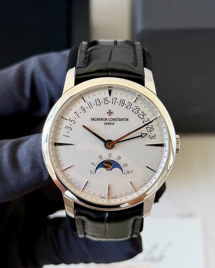 2022 Vacheron Constantin Patrimony Moon Phase Retrograde Date 42.5MM Silver Dial Leather Strap (4010U/000G-B330)