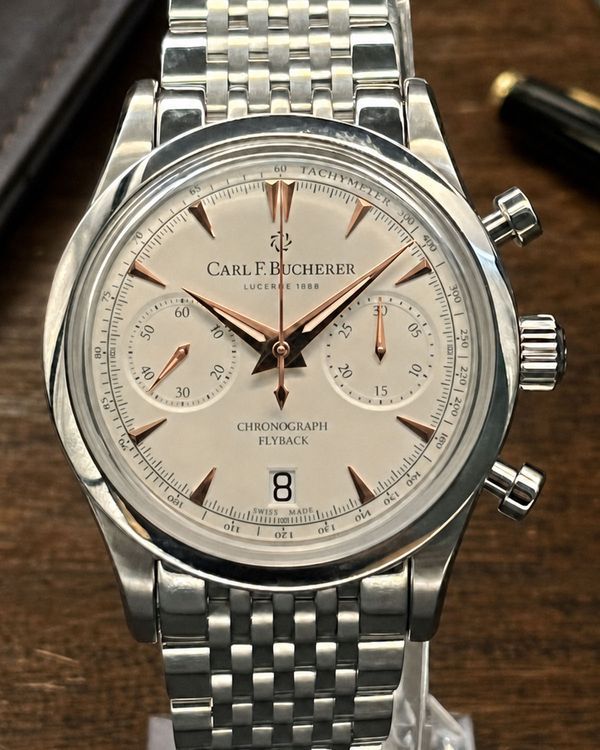 No Reserve - Carl F. Bucherer Manero Flyback 40MM White Dial Steel Bracelet (00.10927.08.13.21)