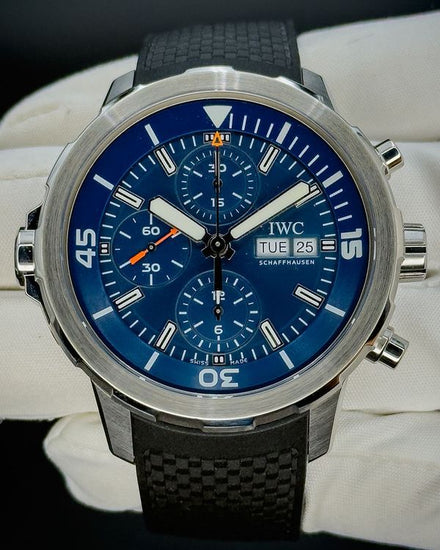 No Reserve - 2018 IWC Schaffhausen Aquatimer Chronograph "Expedition Jacques-Yves Cousteau" S.E. 44MM Blue Dial Rubber Strap (IW376805)