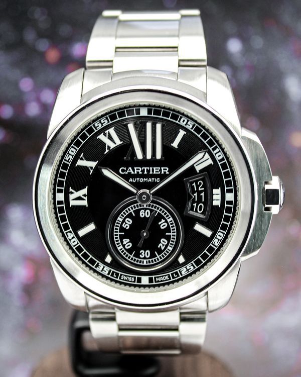 2017 Cartier Calibre de Cartier 42MM Black Dial Steel Bracelet (W7100016)
