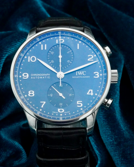 No Reserve - 2021 IWC Schaffhausen Portugieser Chronograph 41MM Blue Dial Leather Strap (IW371606)