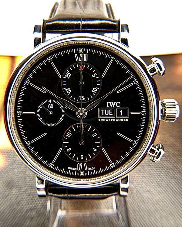 2022 IWC Schaffhausen Portofino Chronograph 42MM Black Dial Leather Strap (IW391029)