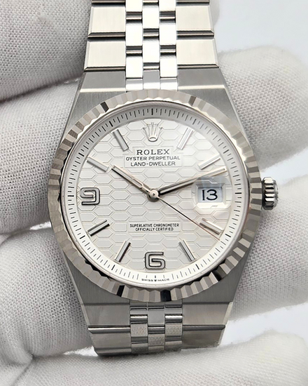 2025 Rolex Land-Dweller 40MM White "Honeycomb" Dial Flat Jubilee Bracelet (127334)