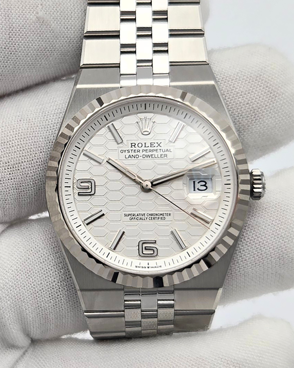 2025 Rolex Land-Dweller 40MM White "Honeycomb" Dial Flat Jubilee Bracelet (127334)