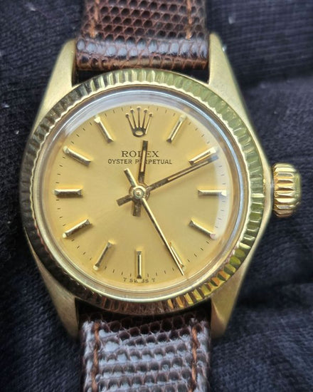 Rolex Vintage 26MM Champagne Dial Leather Strap (6700)