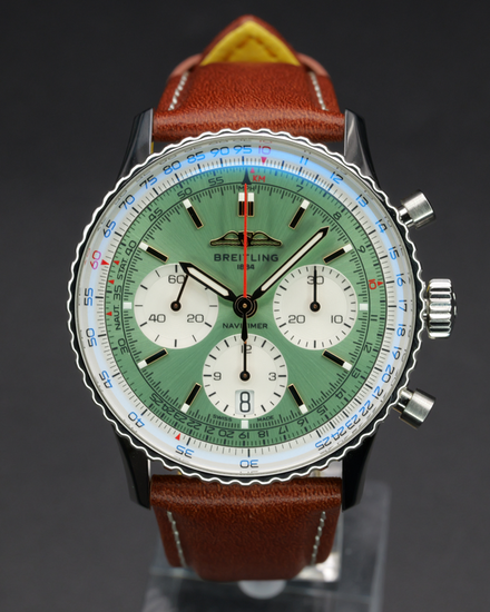 No Reserve - 2025 Breitling Navitimer B01 Chronograph 41MM Green Dial Aftermarket Leather Strap (AB0139)