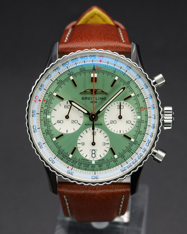 No Reserve - 2025 Breitling Navitimer B01 Chronograph 41MM Green Dial Leather Strap (AB0139211L1P1)