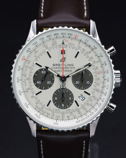 No Reserve - 2024 Breitling Navitimer B01 Chronograph "Panda" 43MM Silver Dial Aftermarket Leather Strap (AB0121211G1P1)