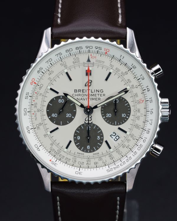 No Reserve - 2024 Breitling Navitimer B01 Chronograph "Panda" 43MM Silver Dial Aftermarket Leather Strap (AB0121211G1P1)