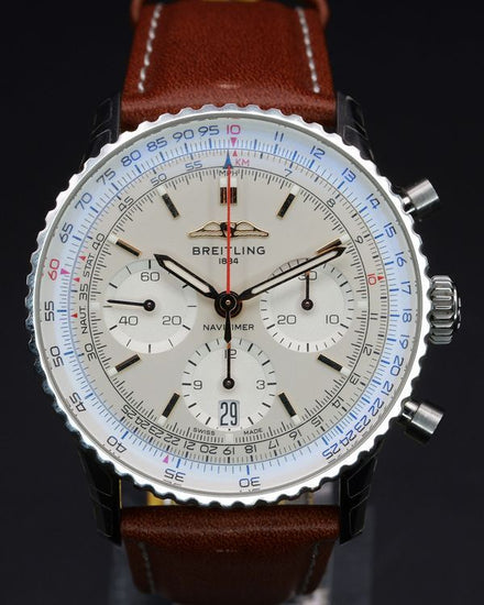 No Reserve - 2023 Breitling Navitimer B01 41MM Silver Dial Aftermarket Leather Strap (AB0139211G1P1)