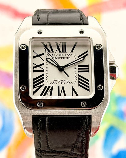 2016 Cartier Santos 100 35.6MM White Dial Leather Strap (W20106X8)
