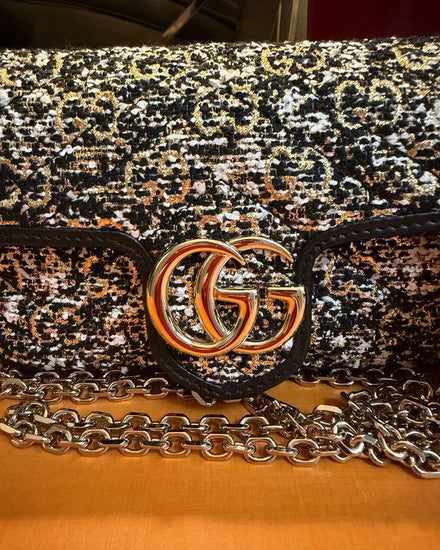 No Reserve - 2026 Gucci GG Marmont Small Grey Tweed Gold-Tone Hardware Chain Strap (Bag)